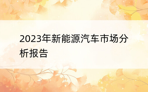 2023年新能源汽车市场分析报告