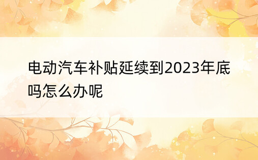 电动汽车补贴延续到2023年底吗怎么办呢